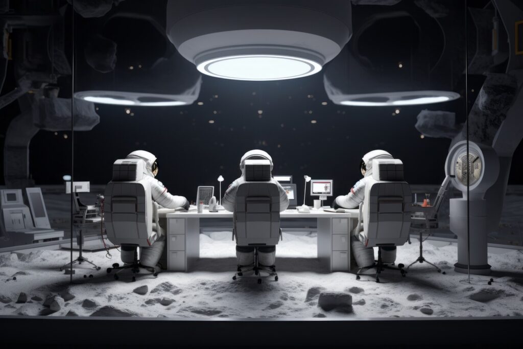 Astronauts working on moonbase