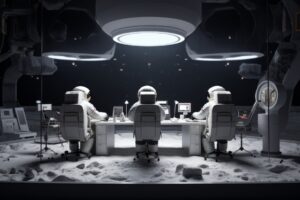 Astronauts working on moonbase