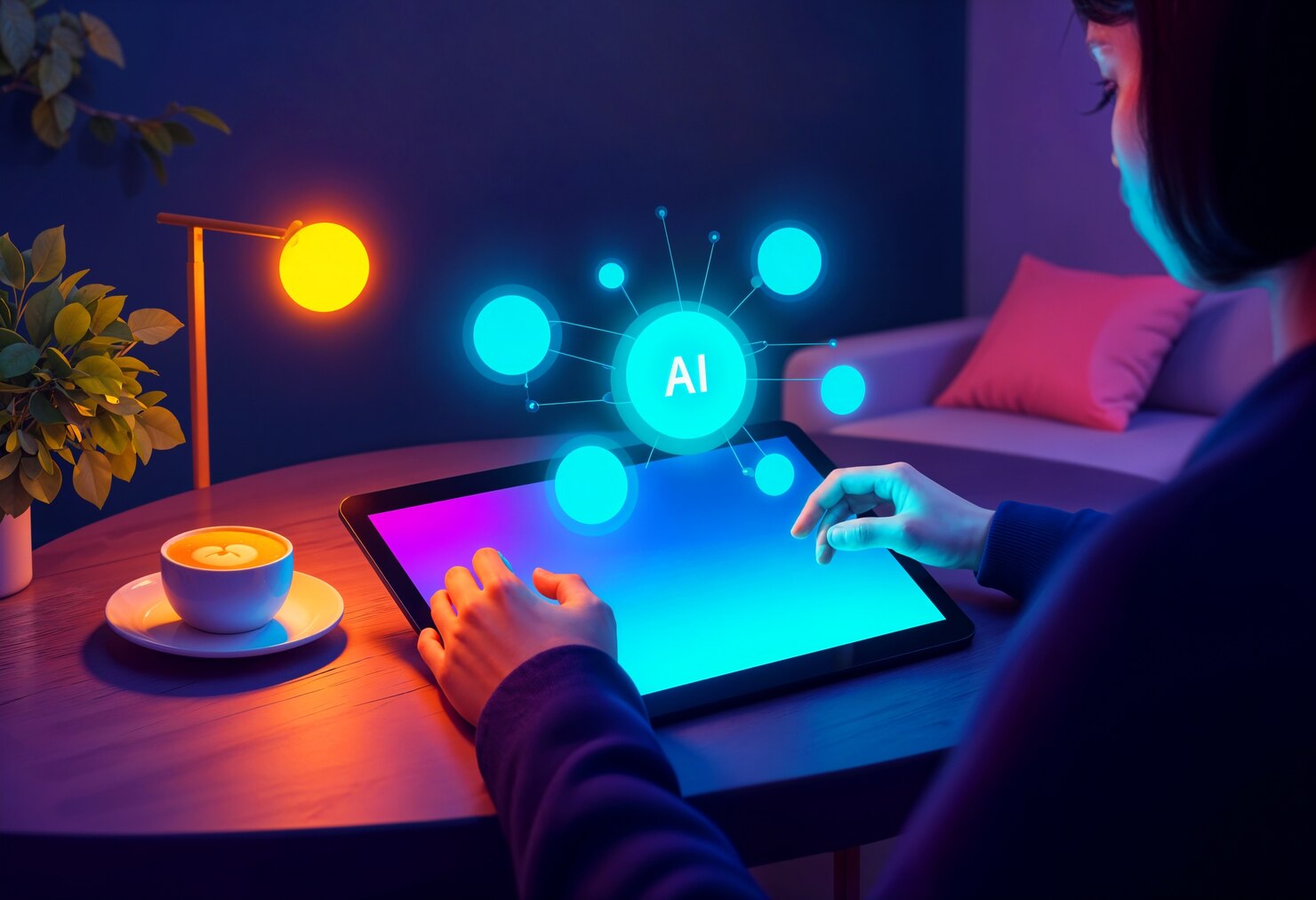 Using tablet with AI interface.