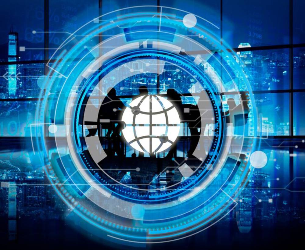 A digital globe surrounded by tech elements shows the global ai standards.